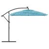 vidaXL Garden Parasol Blue Polyester, Steel, Straw Large
