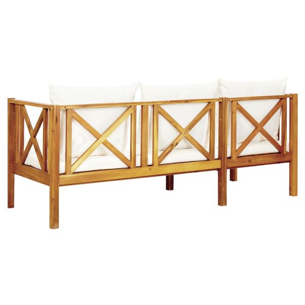 vidaXL Bench Cream and Wood Solid acacia wood and fabric (100% polyester)