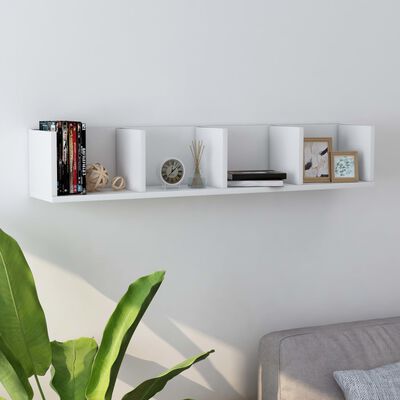 vidaXL CD Wall Shelf White 39.4"x7.1"x7.1" Engineered Wood