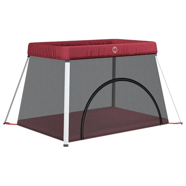 vidaXL Baby Playpen with Mattress Red Linen Fabric