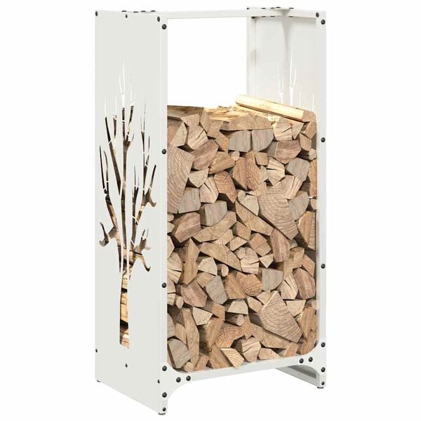 vidaXL Firewood Rack White 15.7x11.8x31.5" Cold-rolled steel