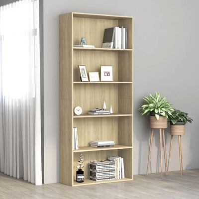vidaXL 5-Tier Book Cabinet Sonoma Oak 31.5"x11.8"x74.4" Engineered Wood