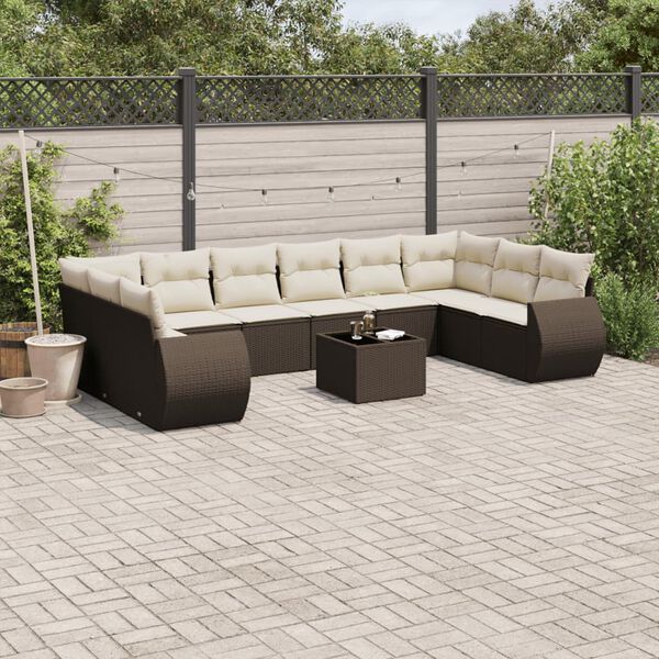 vidaXL Garden Sofa Set Brown PE rattan Large Adjustable Feet