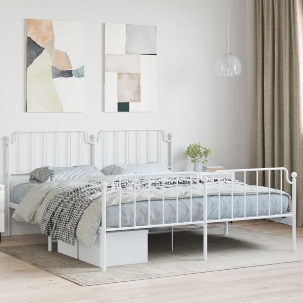 vidaXL Bed Frame White Powder-Coated Steel Super King Bed Frame