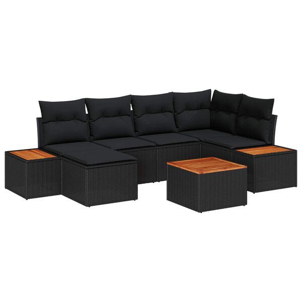 vidaXL Garden Sofa Set with Cushion 7 pcs Black Synthetic: Poly Rattan