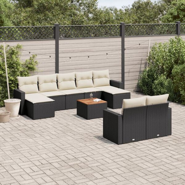 vidaXL Garden Sofa Set Black, Cream White