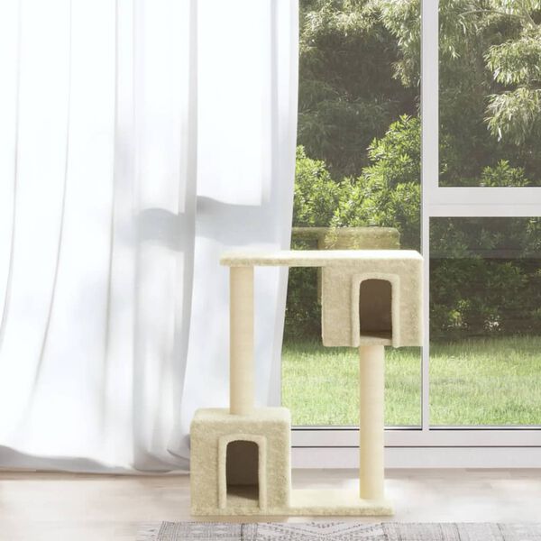 vidaXL Cat Tree Cream Engineered wood, plush, sisal Medium Cat Tree