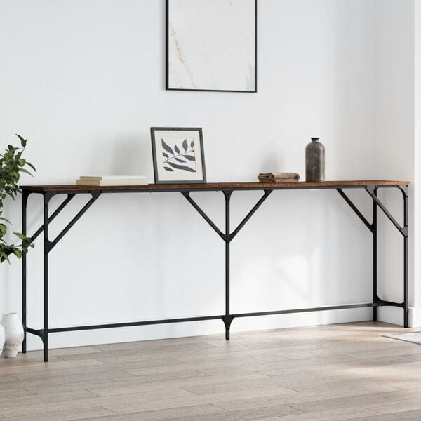 vidaXL Console Table Brown Oak Engineered Wood, Metal Large