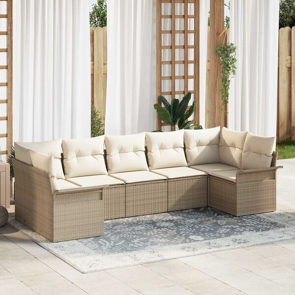 vidaXL Garden Sofa Set with Cushion 7 pcs Beige Poly rattan