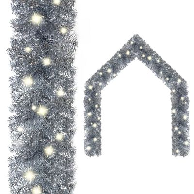 vidaXL Christmas Garland with LED Lights 787.4" Silver