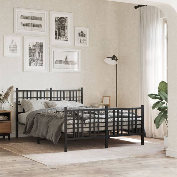 vidaXL Bed Frame Black Steel Full Bed Frame Rectangular Traditional