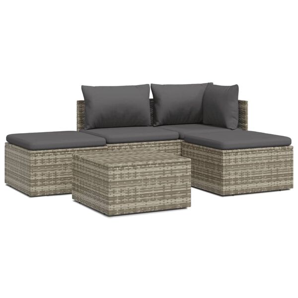 vidaXL Garden Lounge Set Grey PE rattan, powder-coated steel, polyester, PVC