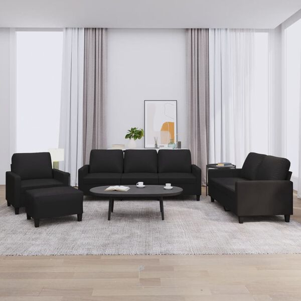 vidaXL Sofa Set Black Faux Leather 4 Piece Sofa Set Sofa Set