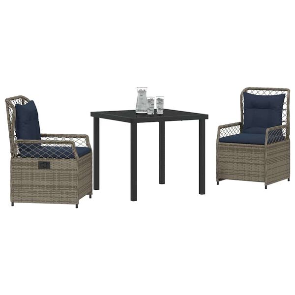 vidaXL Garden Dining Set 3 pcs Gray poly rattan