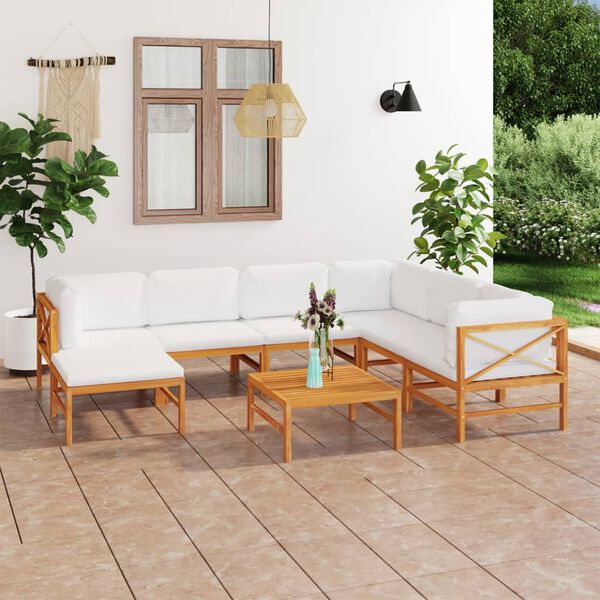 vidaXL Garden Lounge Set Cream, Teak Solid Teak Wood, 100% Polyester