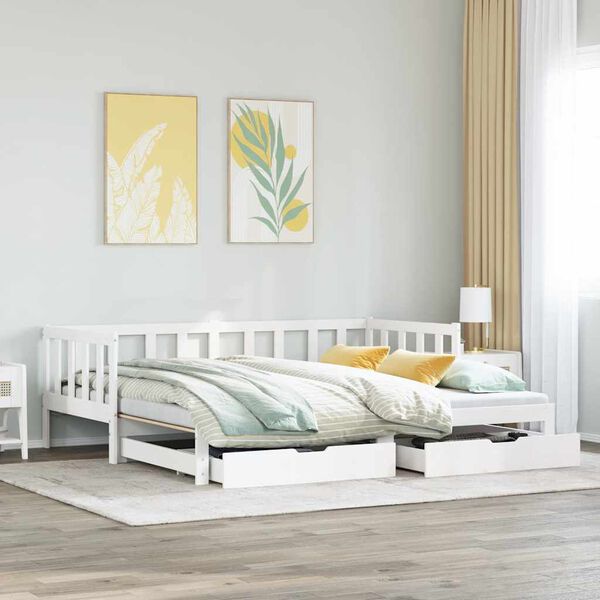 vidaXL Daybed With Trundle White Solid pine wood 31.5 x 79 in