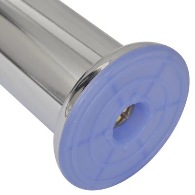 Close-up of blue circular base of a silver metal cylindrical object