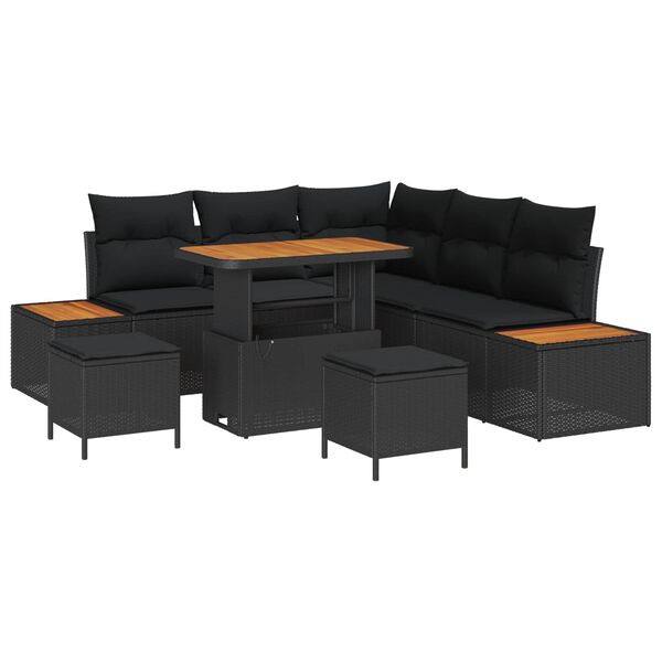 vidaXL Garden Sofa Set with Cushion with Storage Black Poly rattan