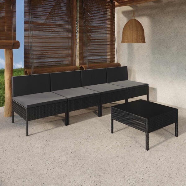 vidaXL Garden Lounge Set Black PE Rattan Medium Modular