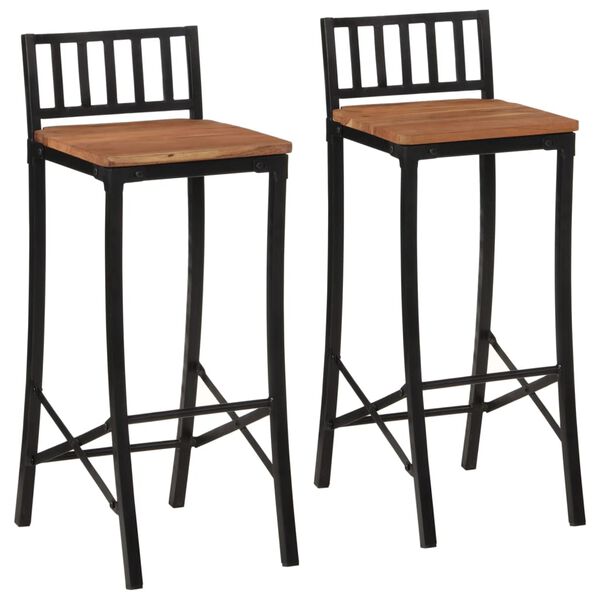 vidaXL Bar Chair Set of 2 Natural Wood and Black Solid Acacia wood, Iron