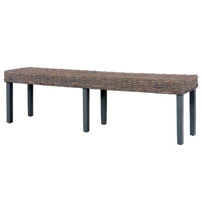 vidaXL Bench 63" Gray Natural Kubu Rattan and Solid Mango Wood