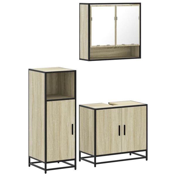 vidaXL Bathroom Furniture Set Sonoma Oak Engineered Wood, Metal, Glass