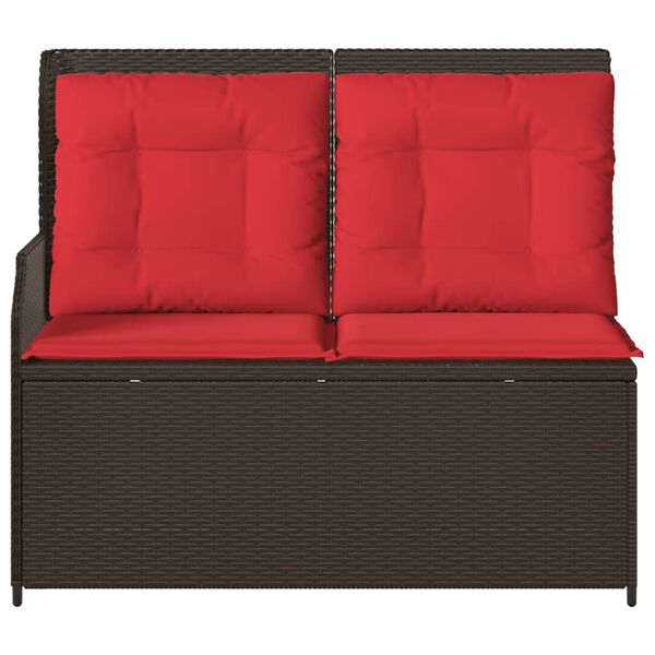 vidaXL Reclining Patio Bench Brown Poly Rattan, Powder-Coated Steel