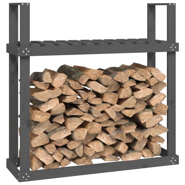 vidaXL Firewood Rack Grey 43.3x13.8x42.7" Solid Wood Pine