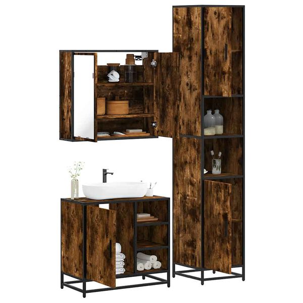 vidaXL Bathroom Furniture Set Smoked Oak Engineered wood, metal, glass