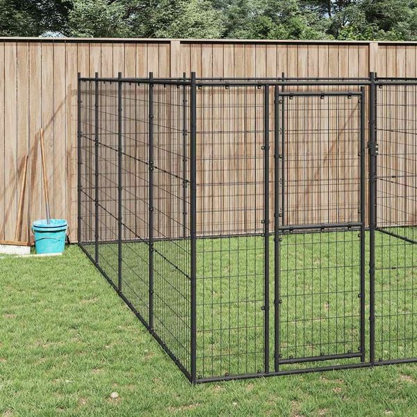 vidaXL Dog Kennel Black Powder-coated steel Large Durable Dog Kennel