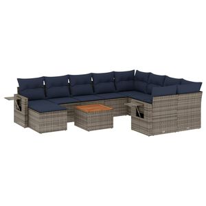 vidaXL 11 Piece Garden Sofa Set with Cushions Grey Poly Rattan