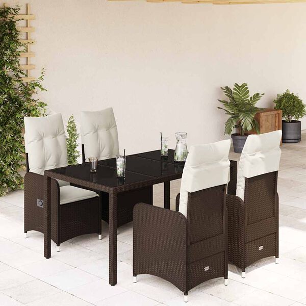vidaXL 5 Piece Patio Bistro Set with Cushions Brown Poly Rattan