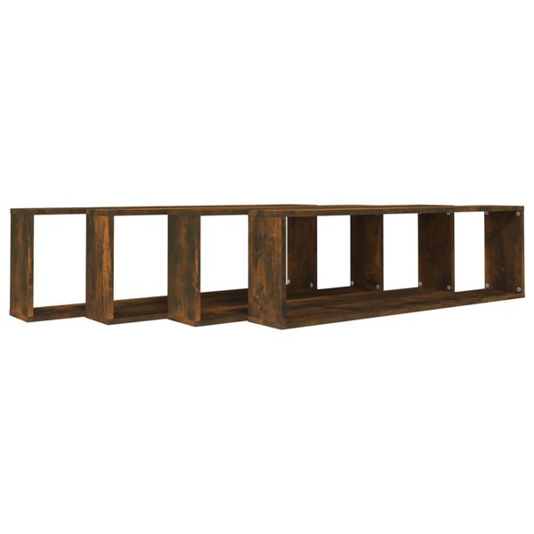 vidaXL Wall Cube Shelf Set of 4 Smoked Oak Engineered Wood Standard