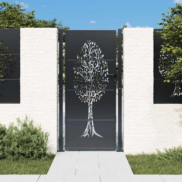 vidaXL Garden Gate Anthracite 39.4x78.7" Steel Tree Design