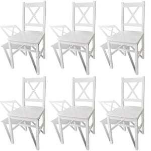vidaXL Dining Chair Set of 6 White Solid pine wood Standard Comfy