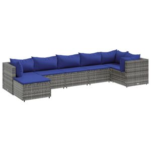 vidaXL Patio Lounge Set Grey PE rattan, Powder-coated steel, 100% Polyester