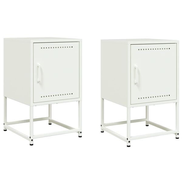vidaXL Bedside Cabinet Set of 2 White Steel Medium Bedside Cabinet