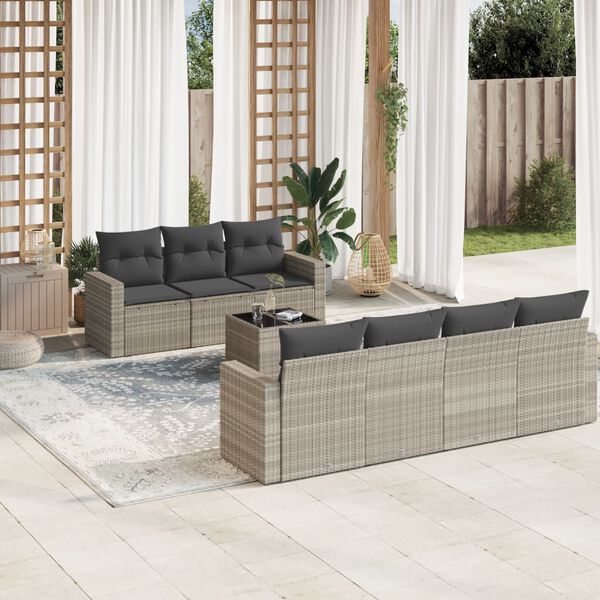 vidaXL Garden Sofa Set Set of 8 Light Grey PE rattan Large