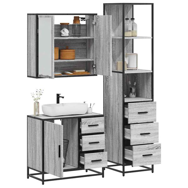 vidaXL Bathroom Furniture Set Grey Sonoma Engineered wood with a metal frame