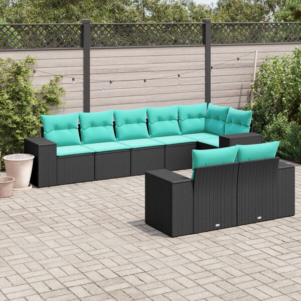 vidaXL Patio Sofa Set Black frame with blue cushions