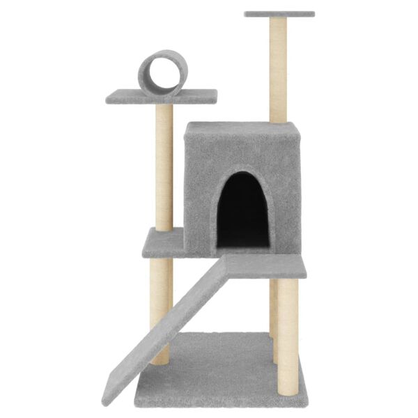 vidaXL Cat Tree Light Grey Engineered Wood, Plush, Sisal Medium
