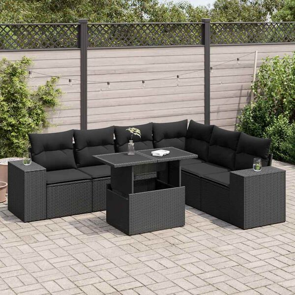 vidaXL Garden Sofa Set Black PE Rattan, Powder-Coated Steel, Tempered Glass