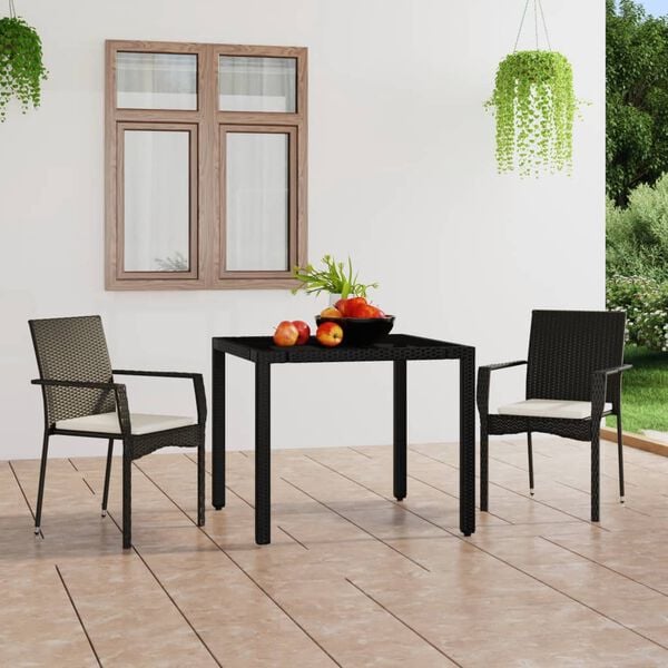 vidaXL Garden Chair Set of 2 Black Poly Rattan, Powder-Coated Steel
