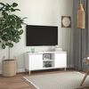 vidaXL TV Cabinet White Engineered Wood, Solid Eucalyptus Wood Medium