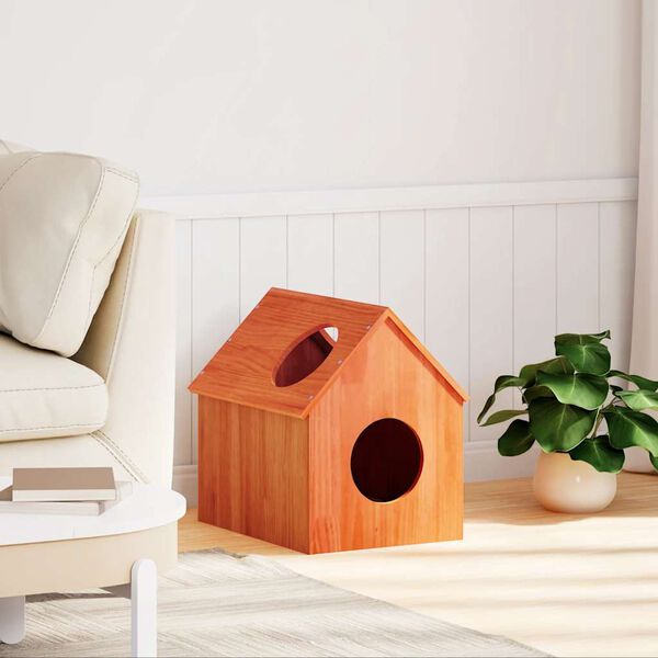 vidaXL Cat House Wax brown Solid pine wood 16.1x19.7x19.7 in Durable