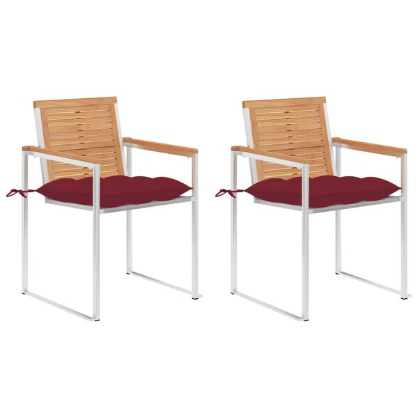 vidaXL Patio Chairs with Cushions 2 pcs Solid Teak Wood and Steel