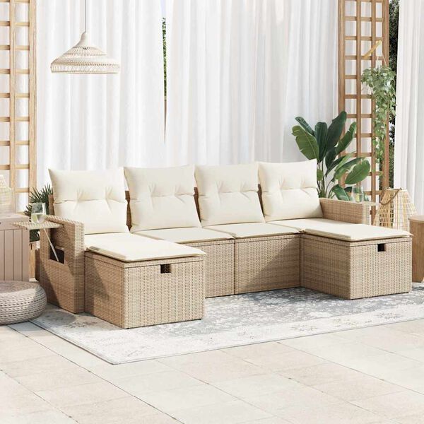 vidaXL Garden Sofa Set Beige PE Rattan Adjustable Feet Garden Sofa Set