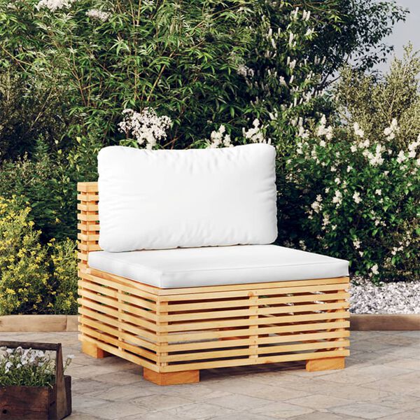 vidaXL Middle Sofa Cream and Teak Solid teak wood, 100% polyester fabric