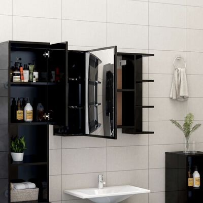 vidaXL Bathroom Mirror Cabinet High Gloss Black 31.5"x8.1"x25.2" Chipboard