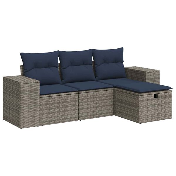 vidaXL 4 Piece Patio Sofa Set with Cushions Gray Poly Rattan